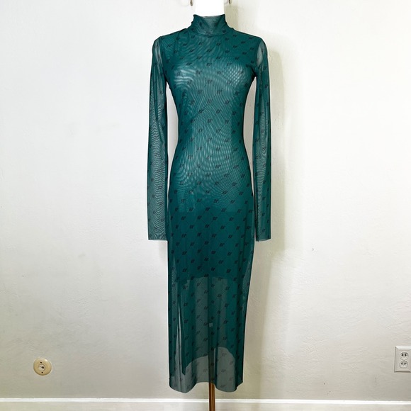 Baum Und Pferdgarten Green Mesh Maxi Dress Long Sleeve Turtle Neck Size Small - Picture 1 of 11